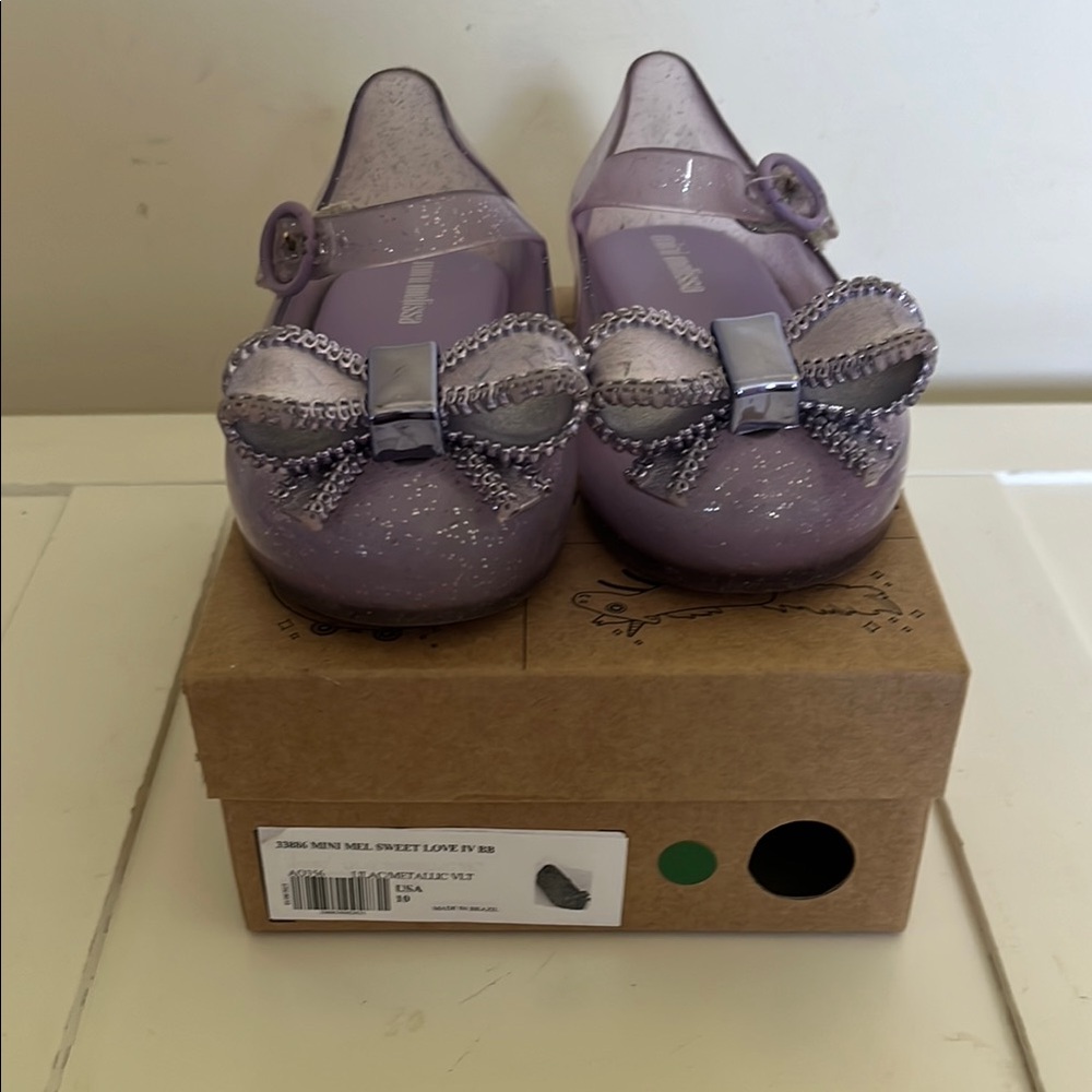 Mini Melissa Kids' Purple Glitter Bow Shoes